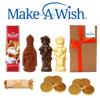 MAW Groot Sinterklaasgeschenk in pralineballotin met Callebaut chocoladefiguren, Lotus speculoos, marsepein en gouden euromun