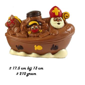 Luxury chocolate steamboat with Saint Nicholas and Black Pete – wrapped with custom logo