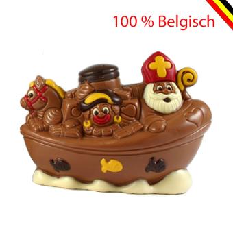 Luxe chocolade stoomboot met Sinterklaas en Zwarte Piet – verpakt als geschenk met logo
