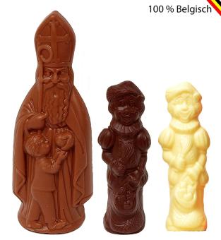 Sinterklaaspakket met Callebaut melkchocolade Sint 18 cm, pure en witte Piet in kraft zakje met personalisatie