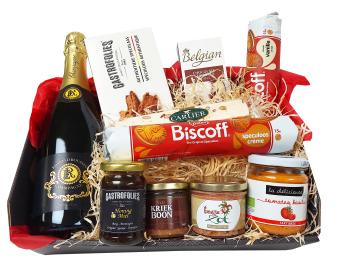 Belgische geschenkmand met Franse Champagne