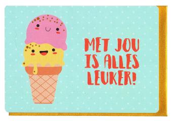 Dubbele wenskaart met gouden envelop, afgewerkt met embossing.
