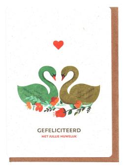 wenskaart met zwanen voor huwelijk
