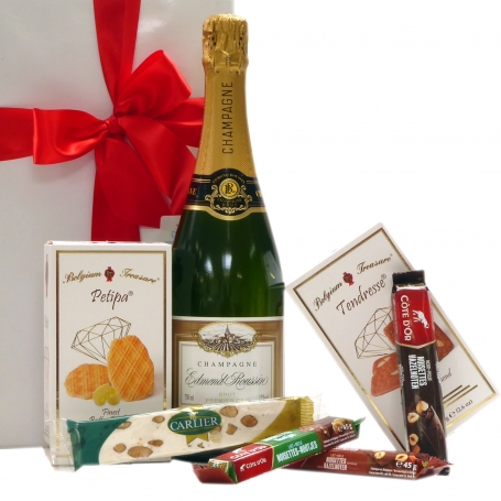 Champagne Premier Cru et gourmandises belges en cadeau