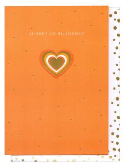 Dubbele wenskaart met gouden envelop, afgewerkt met embossing.