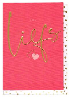 Dubbele wenskaart met gouden envelop, afgewerkt met embossing.
