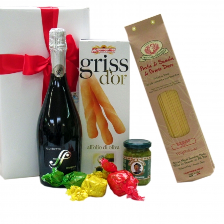 Paquet cadeau italien avec pâtes et bonbons