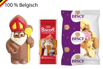 Gedecoreerde Callebaut melkchocolade Sinterklaas 10,5 cm met Lotus Biscoff en Biscy Ice Gems in kraft verpakking