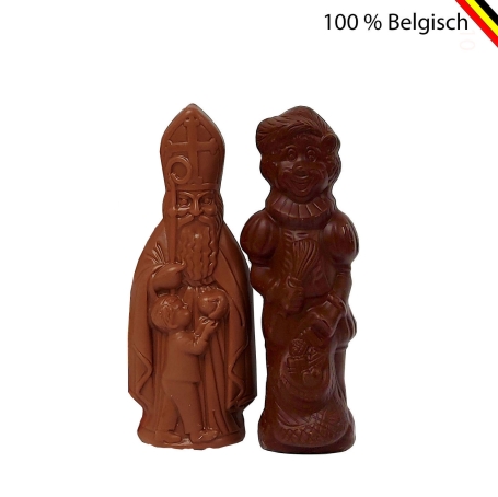 Sinterklaaspakket met melk- en pure chocoladefiguren van Callebaut – Sint en Piet verpakt met personalisatie