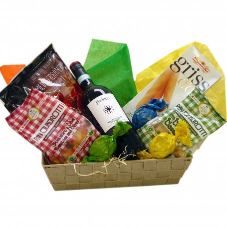 Italian-Spanish gift basket with Italian wine