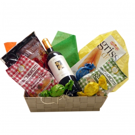 Geschenkmandje met Spaanse en Italiaanse delicatessen kopen