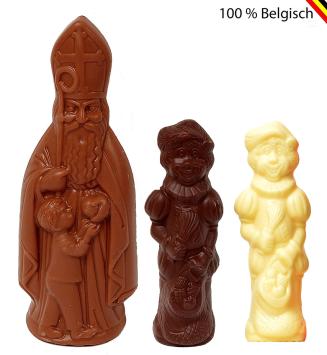 Sinterklaaspakket met Callebaut melkchocolade Sint 18 cm, pure en witte Piet in kraft zakje met personalisatie