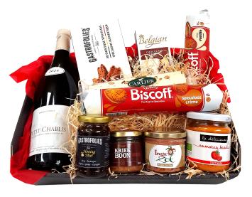 Belgische geschenkmand met Franse Chablis wijn