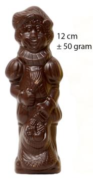 Saint Nicholas gift with Callebaut milk chocolate Saint (18 cm), white and dark Piet in kraft bag with custom label