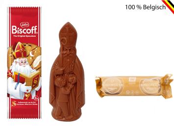 Sinterklaaspakket met chocoladefiguur, marsepein en speculoos in kraft zakje met logo