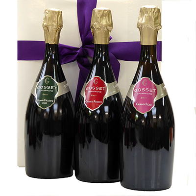 Luxe champagnesgeschenk, een Trio Gosset Champagne als geschenk bestellen